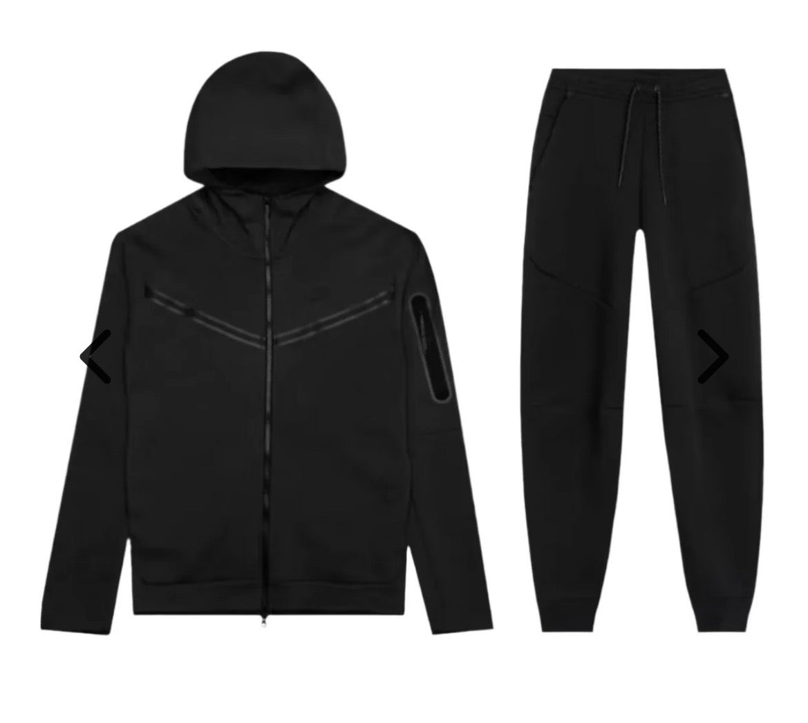 NIKE TECH FLEECE FULL-ZIP HOODIE TRACKSUIT BLACK