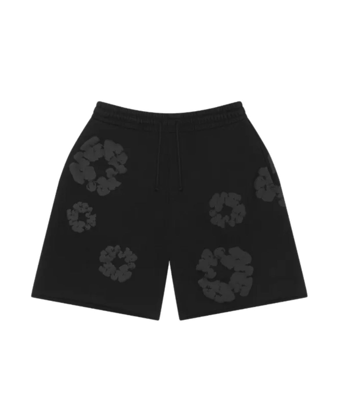 BLACK DENIM TEAR SHORTS-BLACK MONOCHROME