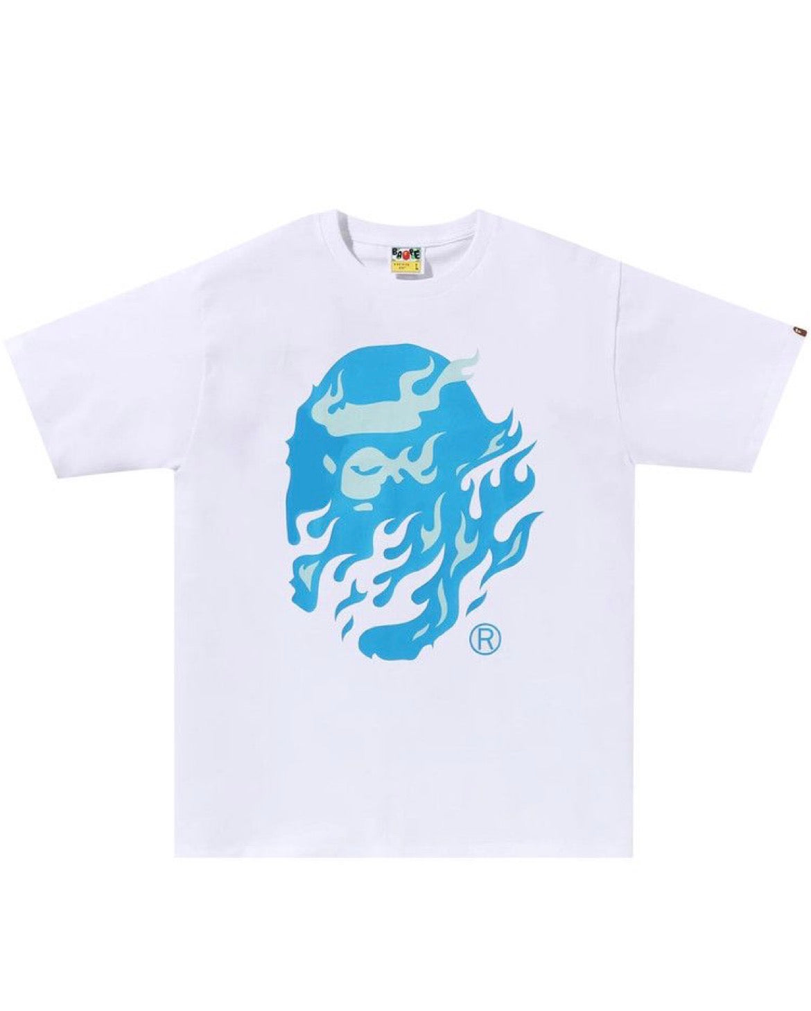 BAPE FLAME APE HEAD TEE WHITE/BLUE
